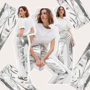 🪩 GAP Metallic High Rise Vegan Leather Cheeky Straight Pants